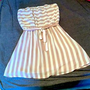 Strapless Beige and White Striped Dress